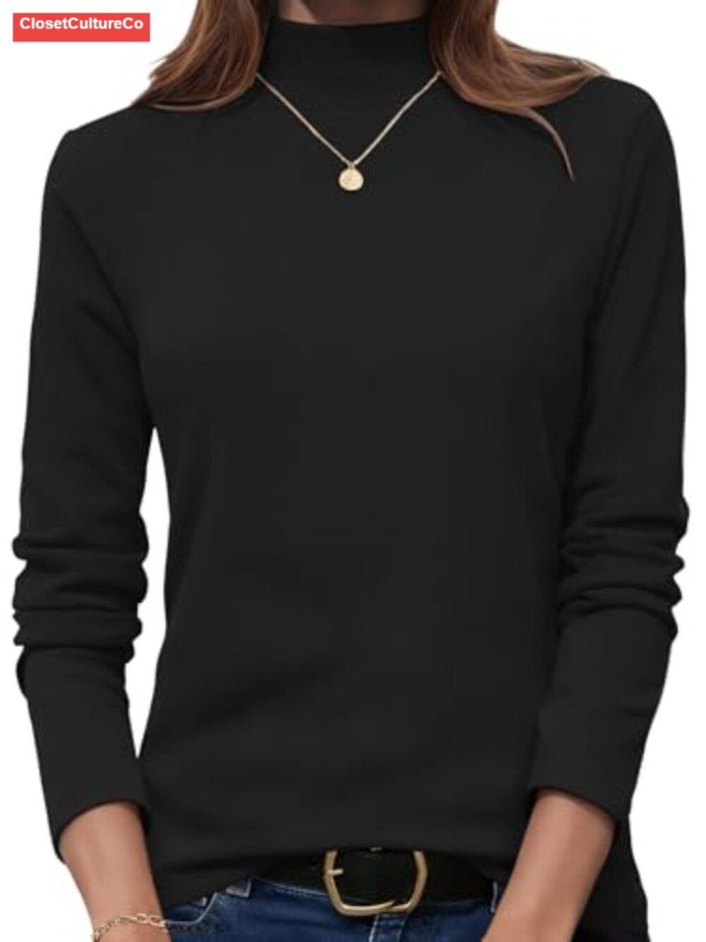 AUSELILY Womens Mock Turtleneck Long Sleeve Basic Top